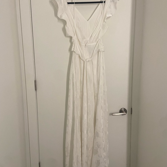 BHLDN White Plunge Neck Flutter Sleeve Gown - Picture 7 of 9